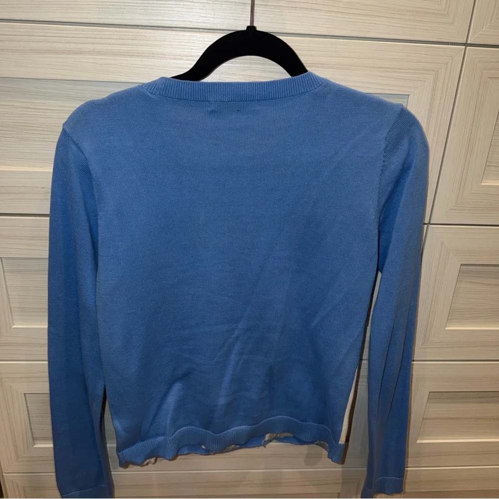 Alice + Olivia Connie Poodle Intarsia Sweater Sky Blue Small - Picture 7 of 13
